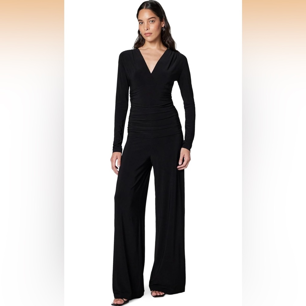 Norma Kamali Women's V Neck Longsleeve Shirred Waist Jumpsuit